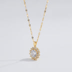 Oval Halo Crystal Pendant Necklace - Gold