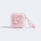 3D Flower AirPods Case with Beaded Charm - Pink Bunny House (for AirPods 4)