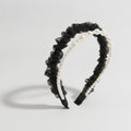 Pearl Beaded Ruffle Headband - Black – hair accessories (view 1)