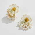 Daisy Natural Dried Flower S925 Silver Needle Earrings - White – jewelry (view 1)