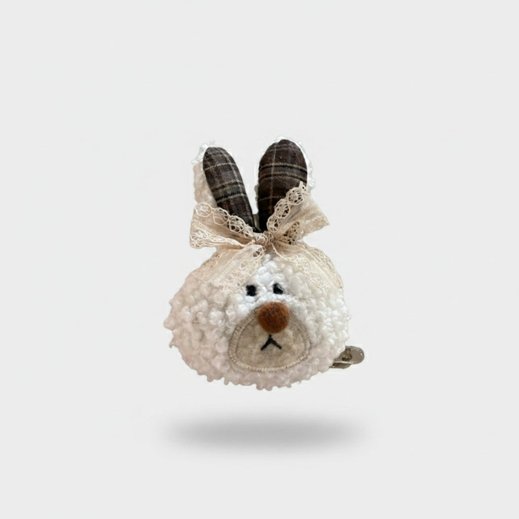 Fuzzy Bunny Hair Claw With Lace Bow