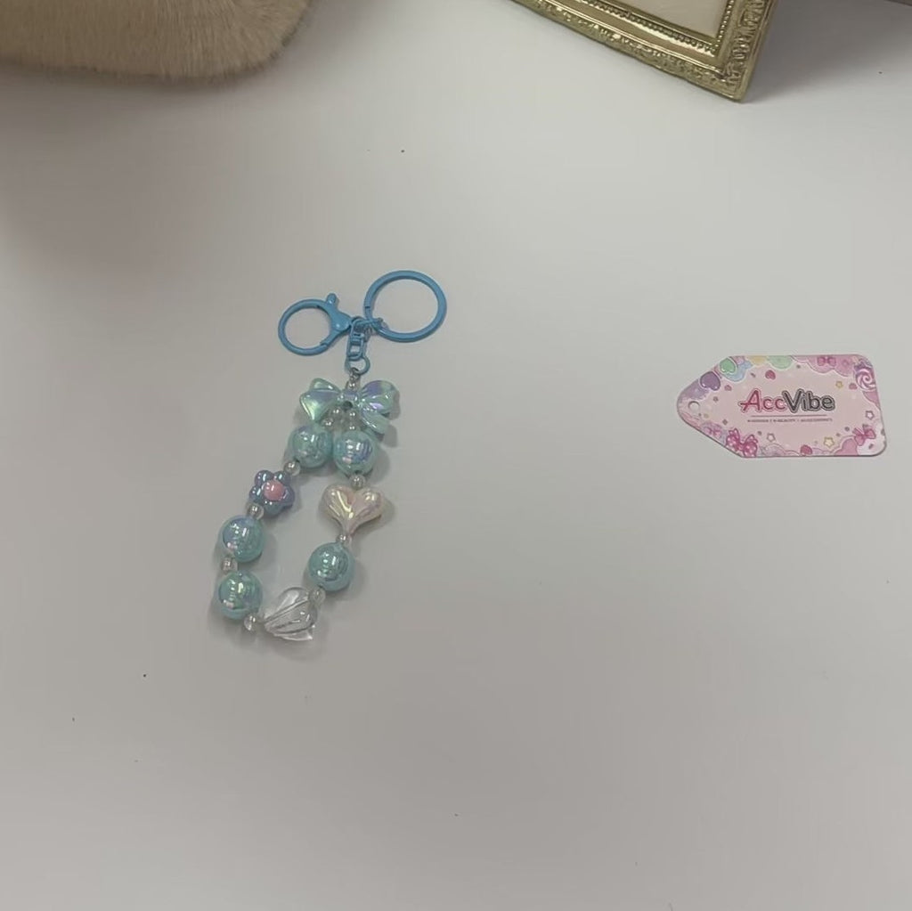 Candy Color Bow Heart Keychain Charm - Blue