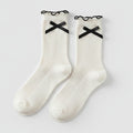 White Bow Ruffle Ribbed Crew Socks – apparel accessories (view 1)