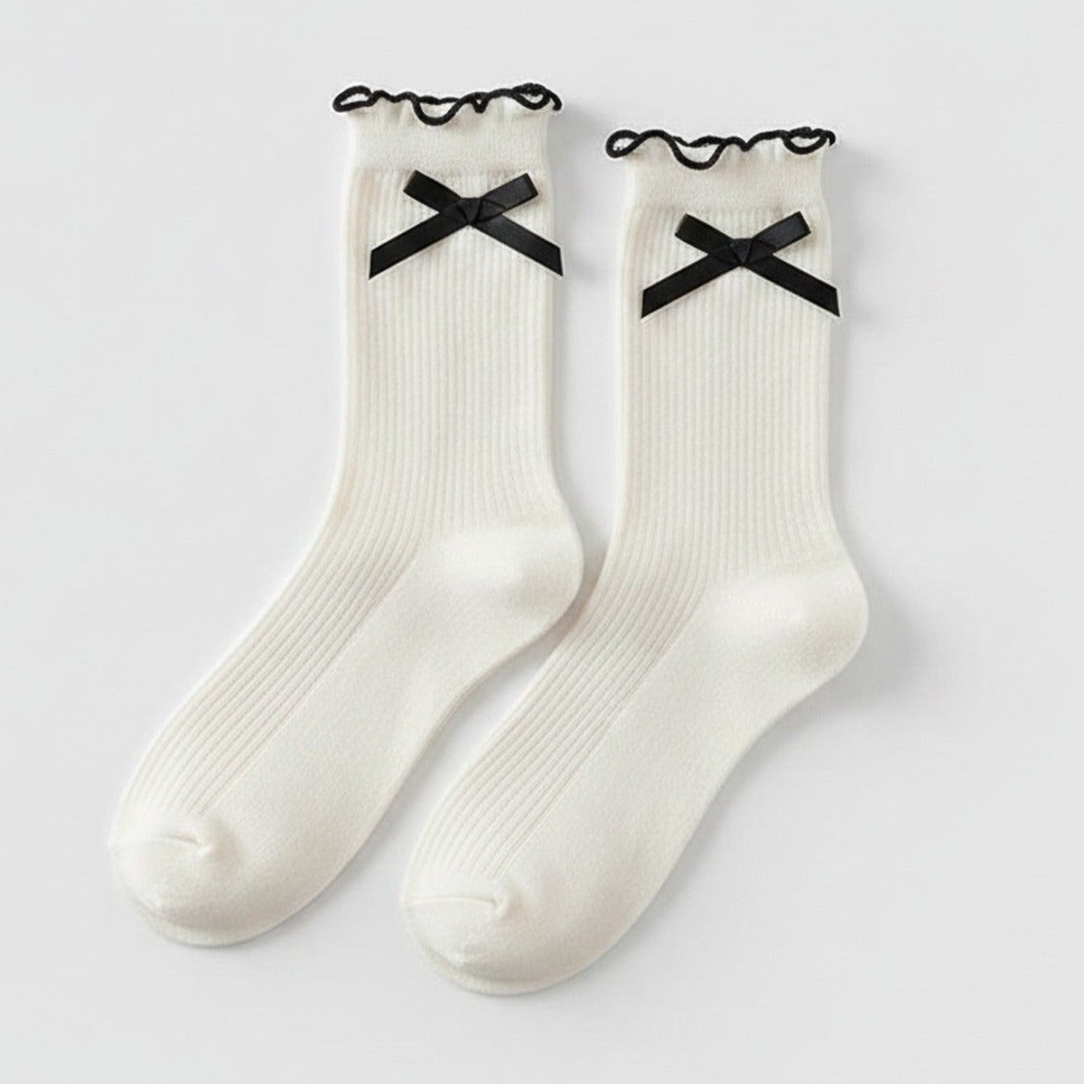 White Bow Ruffle Ribbed Crew Socks – apparel accessories (view 1)