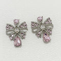 Rhinestone Bow Pink Crystal Teardrop Earrings