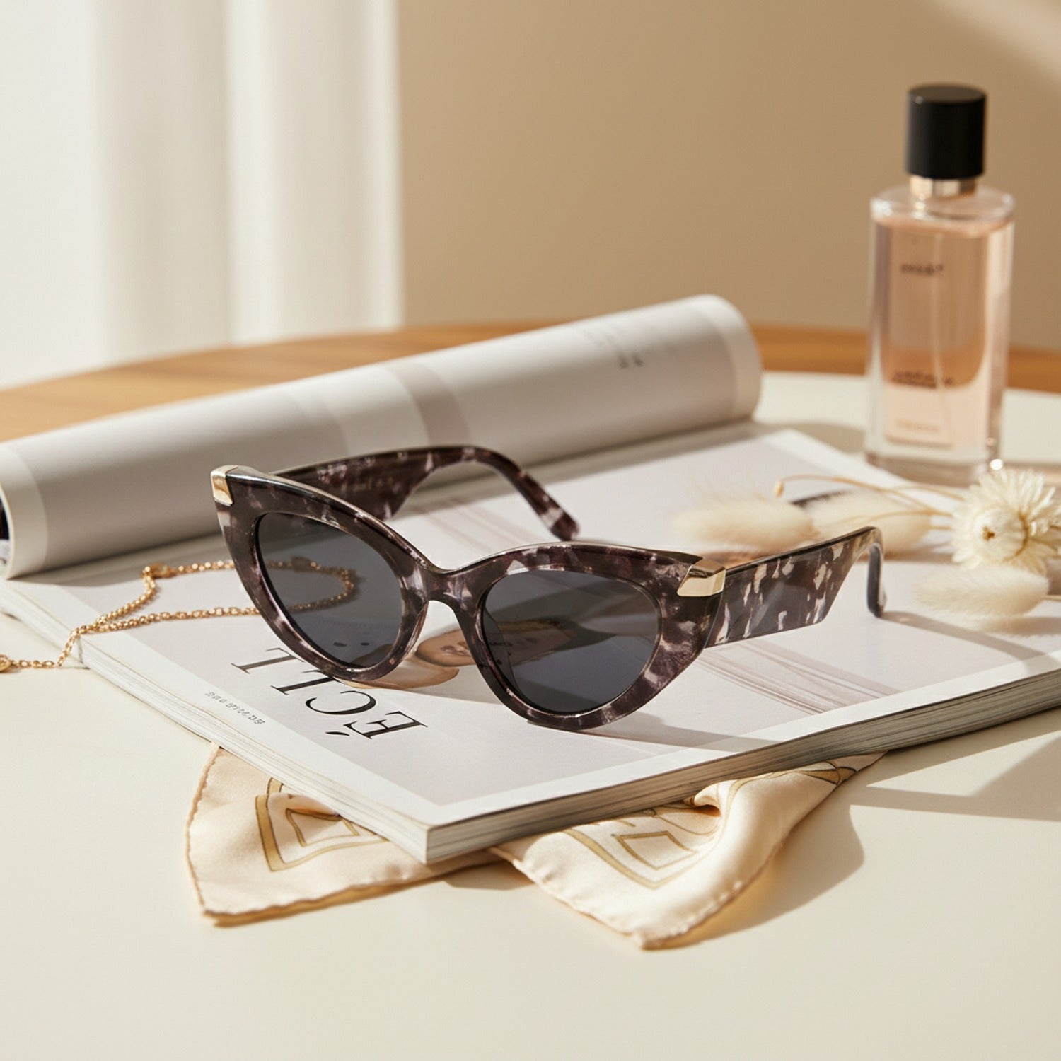 Tortoiseshell Cat Eye Sunglasses With Gold Accents