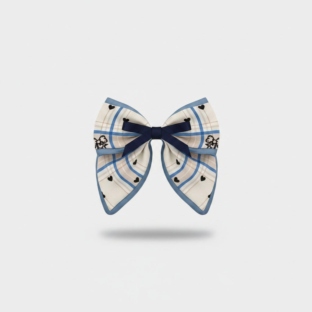 Blue Plaid Heart Bow Hair Claw