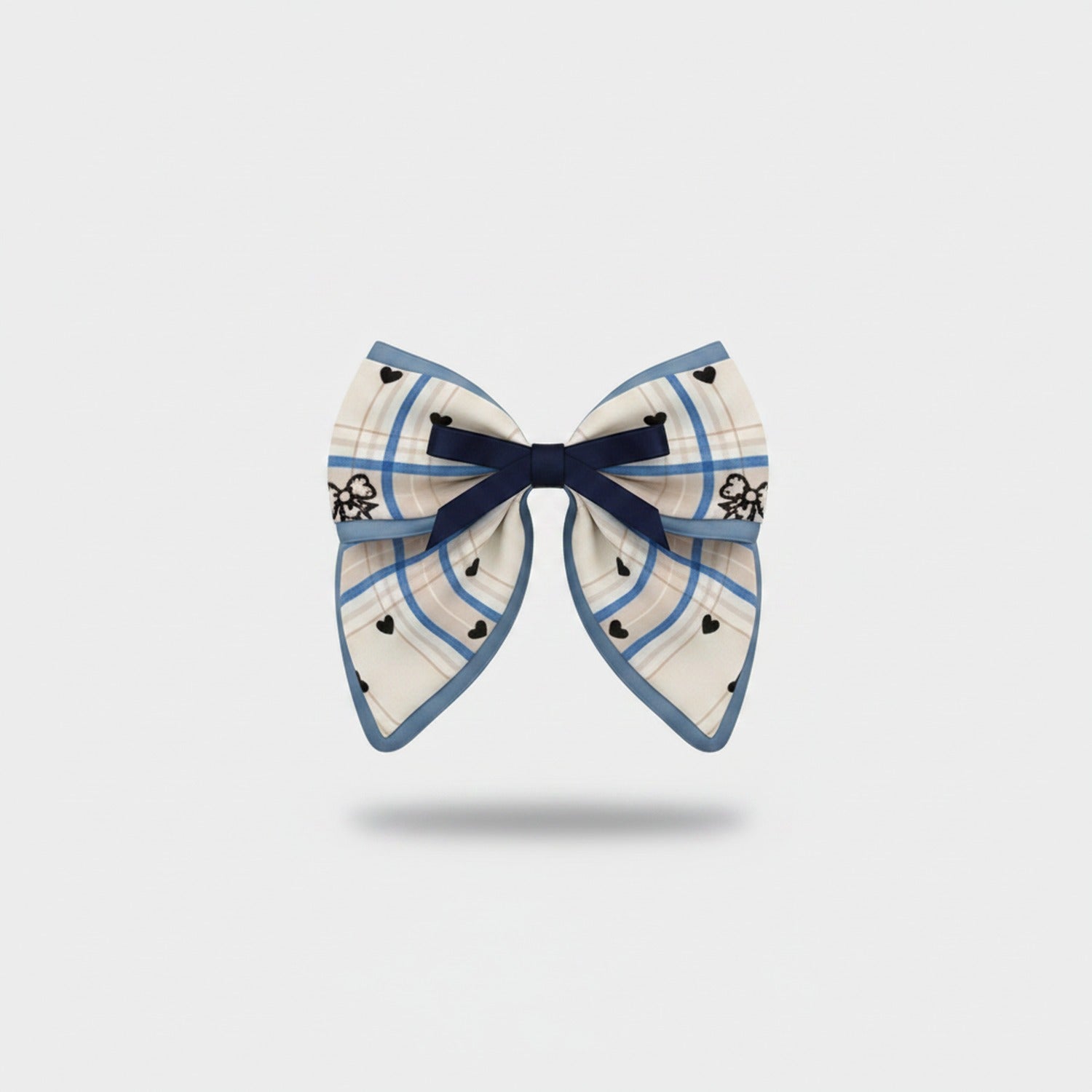 Blue Plaid Heart Bow Hair Claw