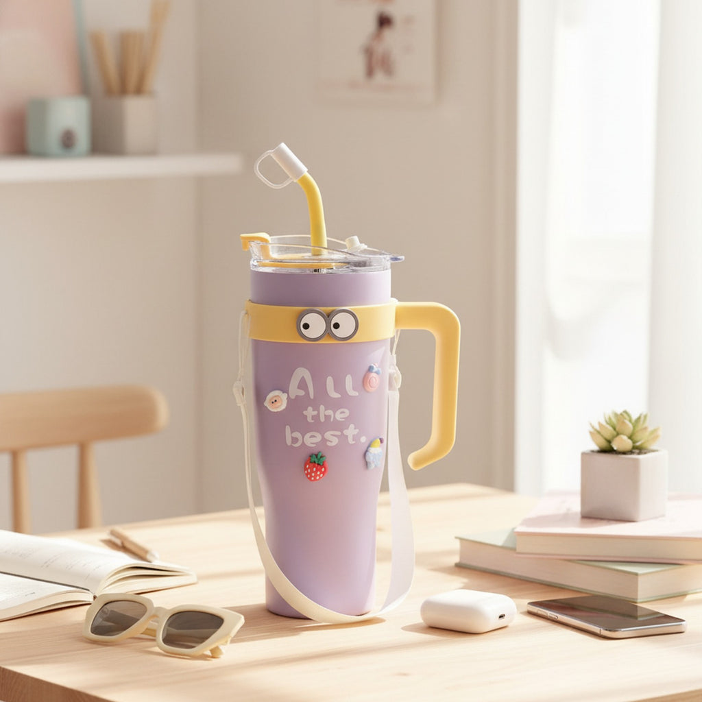 Peach Cow Charm Travel Tumbler With Lid