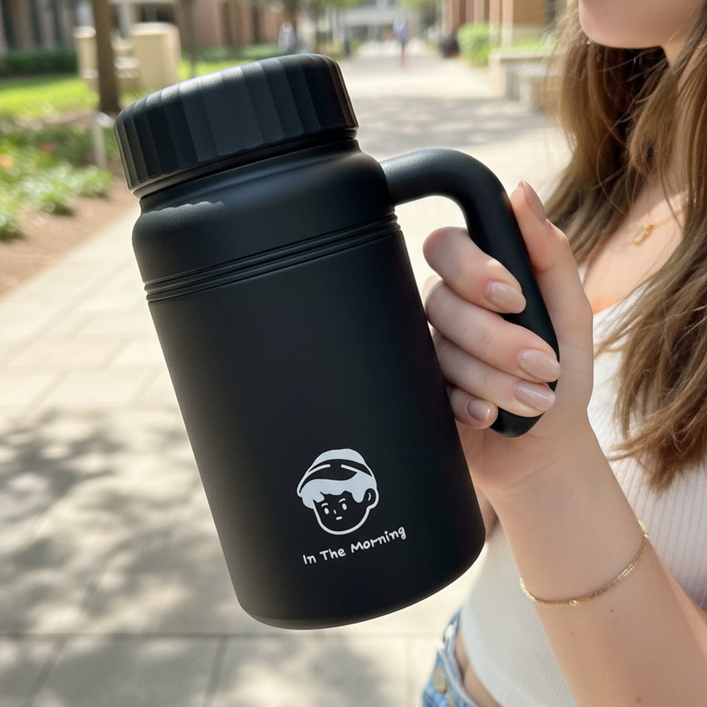 Black Insulated Tumbler With Handle Character Design