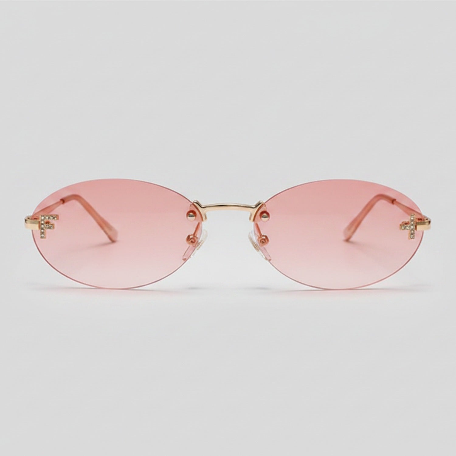 Gradient Oval Rimless Sunglasses With Gold Trim