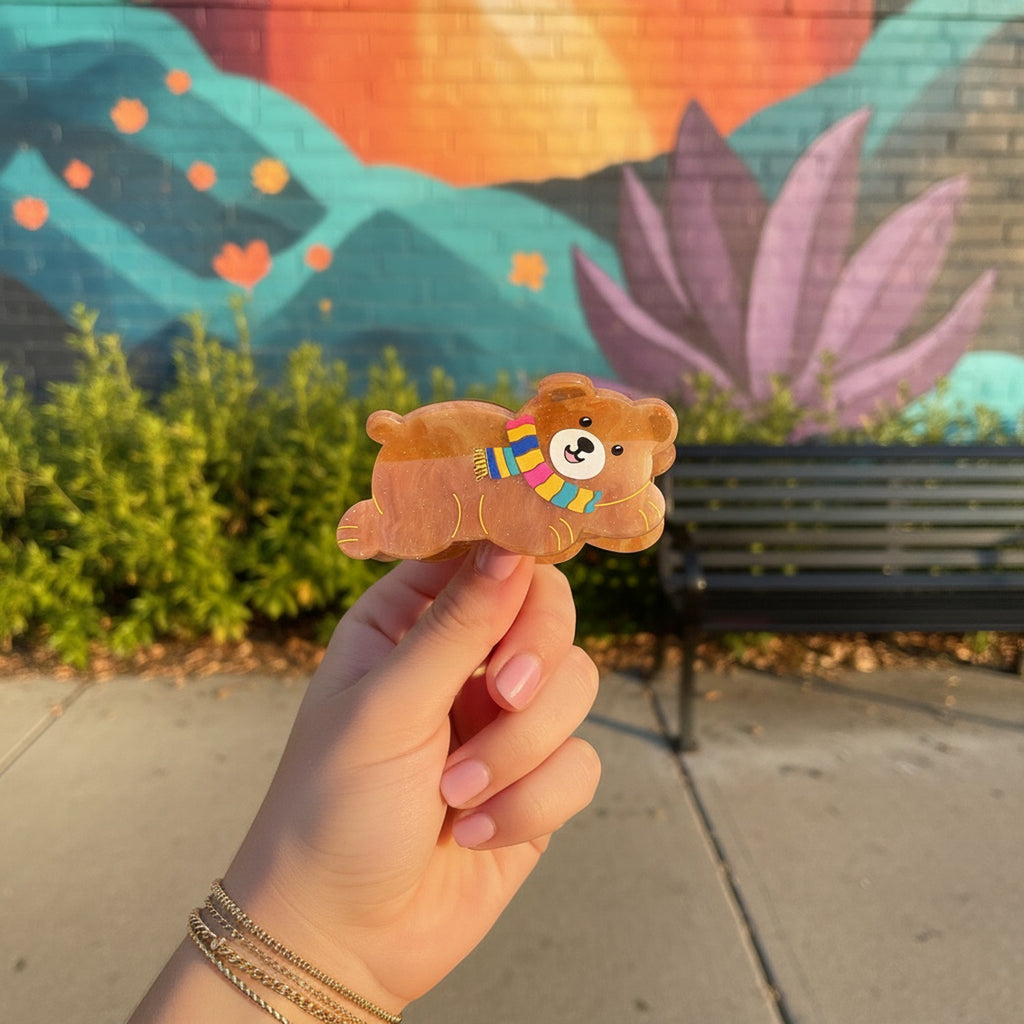 Brown Bear Scarf Hair Claw Clip
