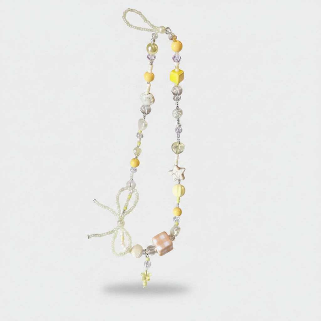Beaded Star Charm Necklace With Bow Pendant