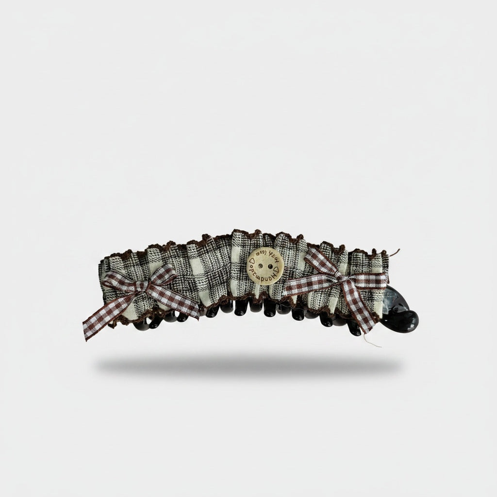 Checkered Lace Hair Claw With Bow And Beads