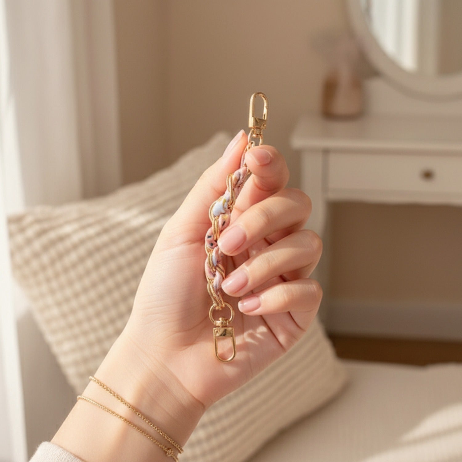 Black And Gold Chain Link Bracelet With Rose Charms