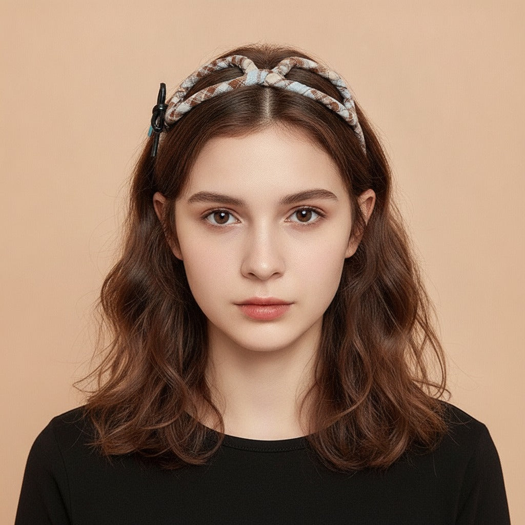 Plaid Padded Headband - Coffee Plaid