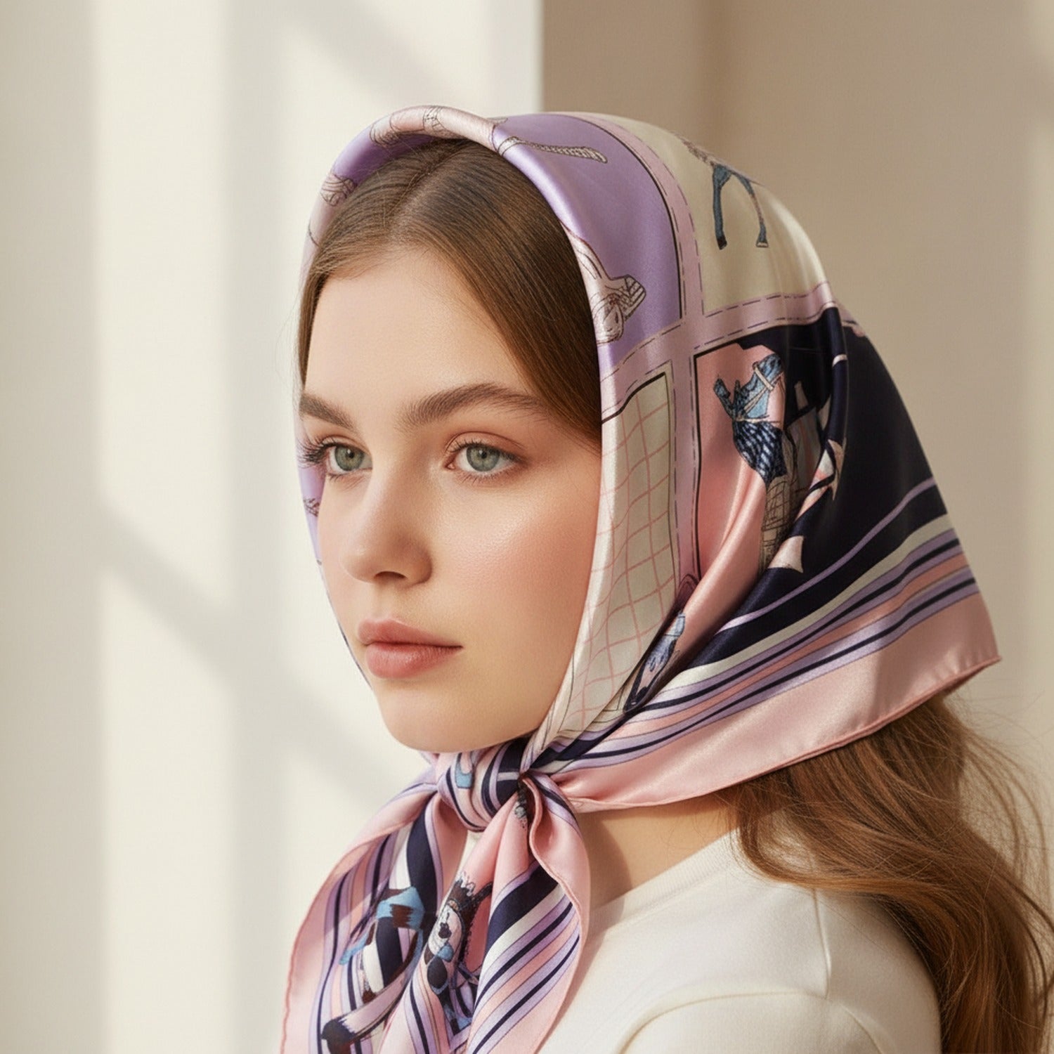 Celestial Chain Silk Scarf Purple