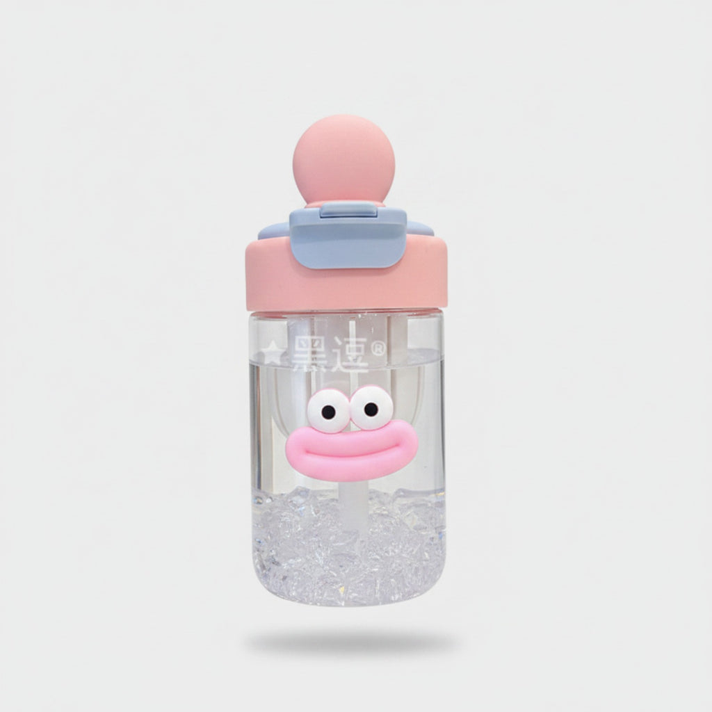 Pink Smiley Face Water Bottle with Charm