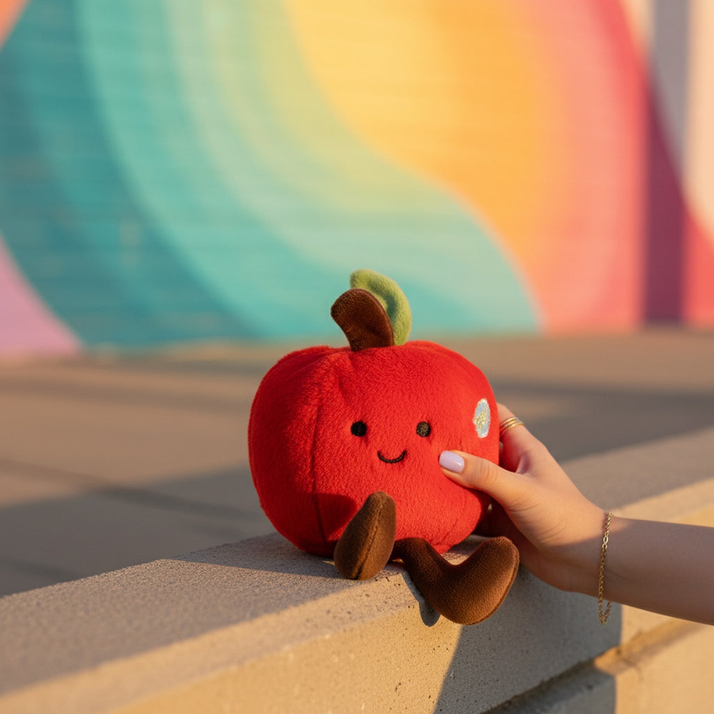 Red Apple Plush Toy With Leaf Charm