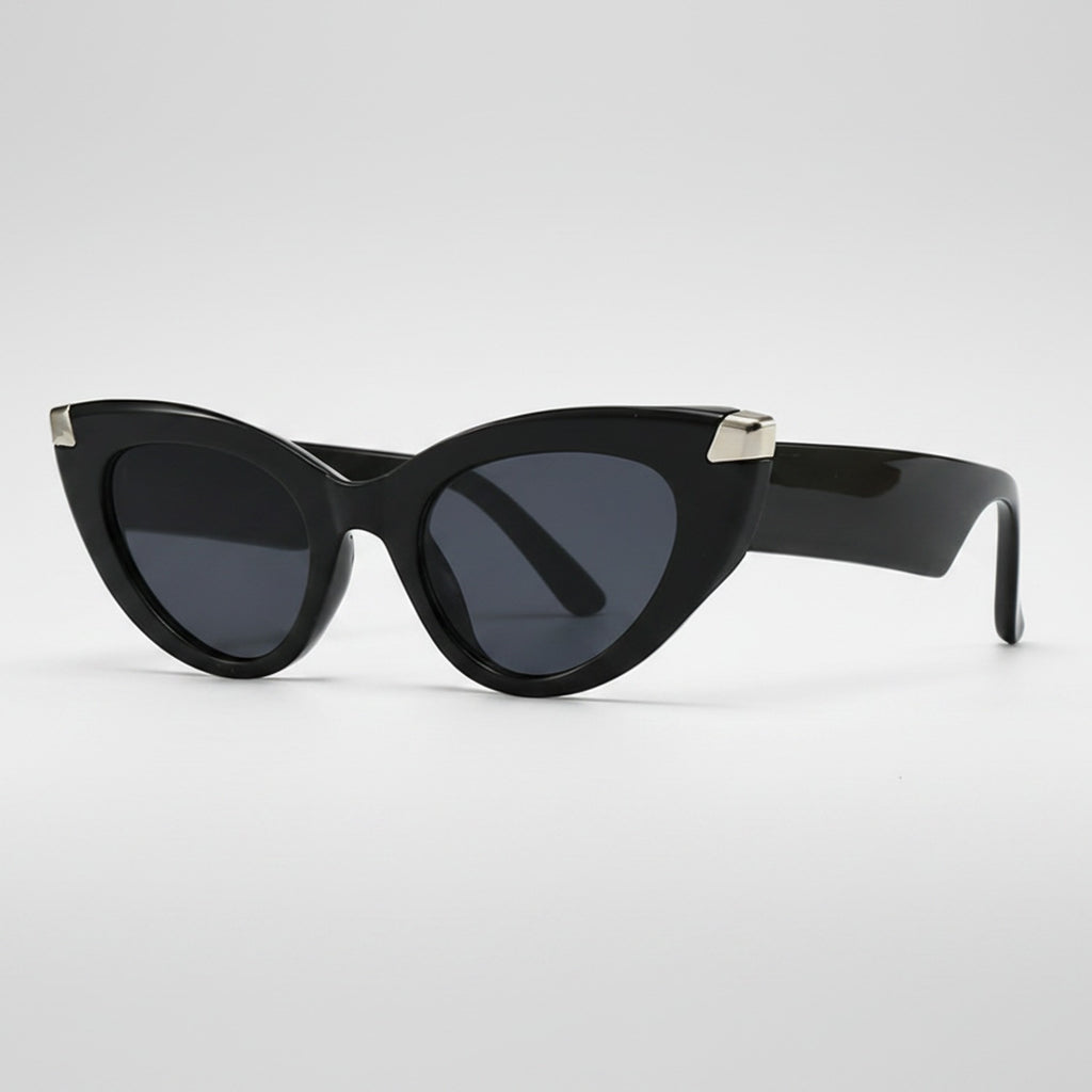 Black Cat Eye Sunglasses With Metal Accents