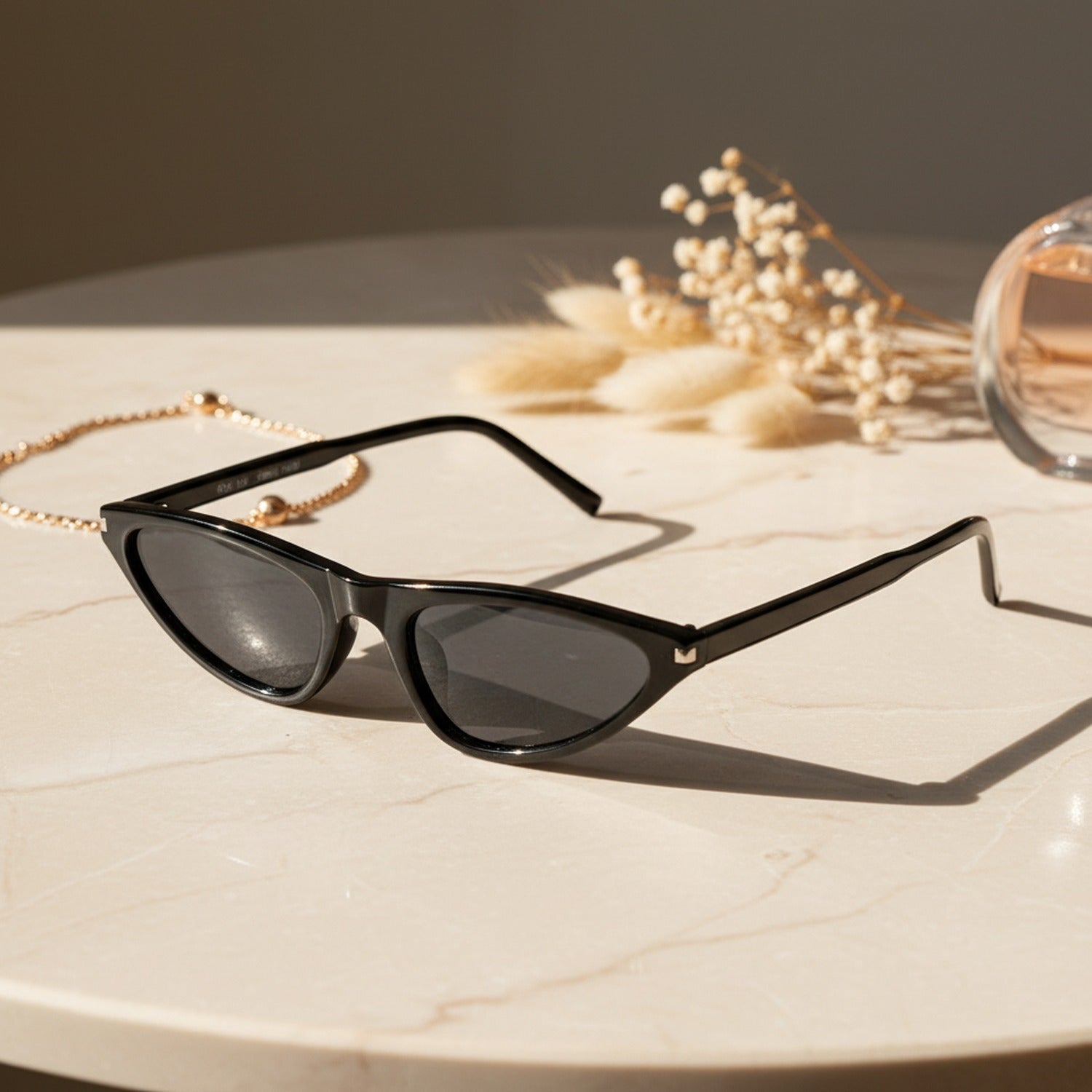 Black Cat Eye Sunglasses with Metal Accent