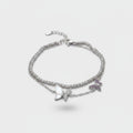 Silver Butterfly Charm Rhinestone Layered Bracelet
