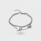 Silver Butterfly Charm Rhinestone Layered Bracelet