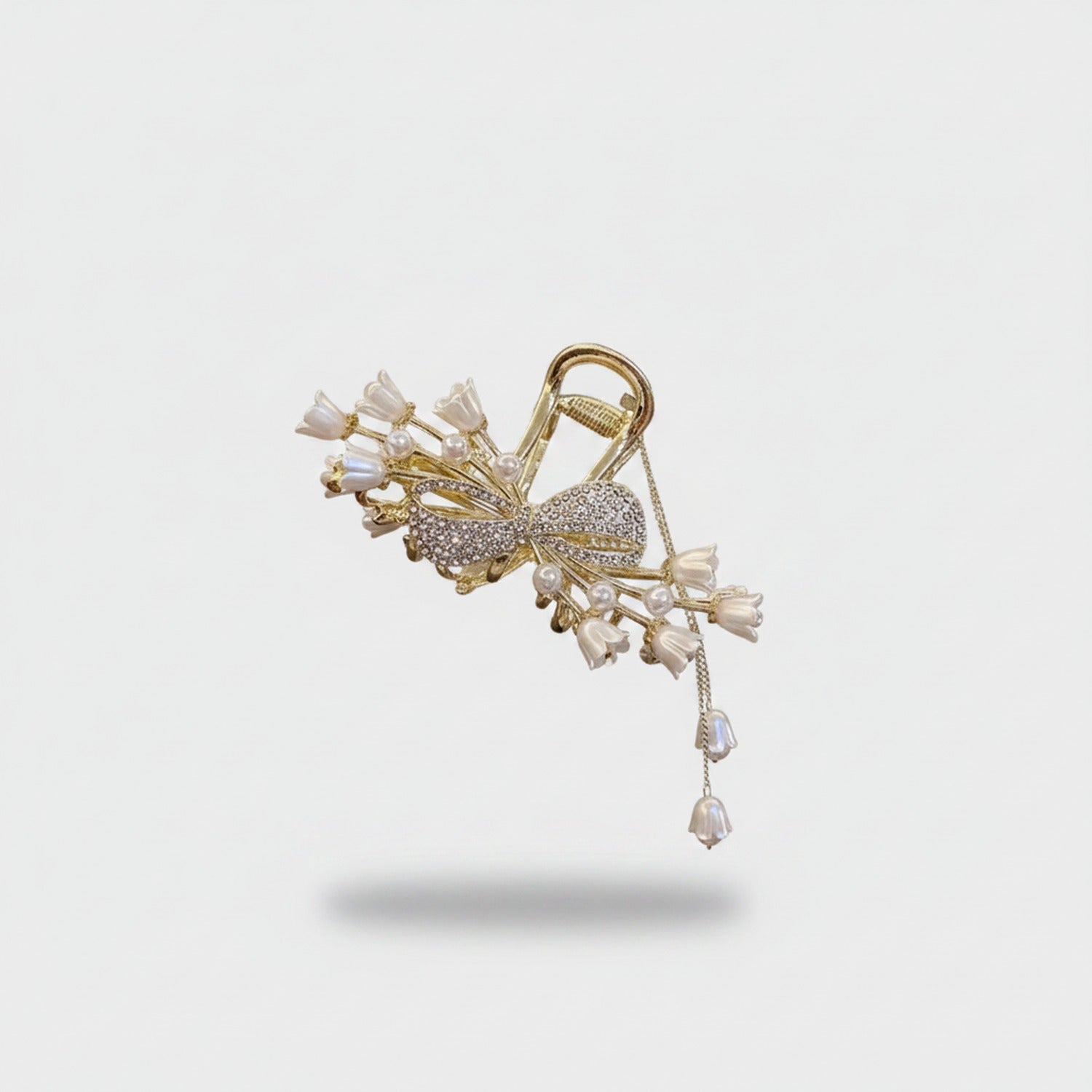 Golden Flower Pearl Rhinestone Hair Claw