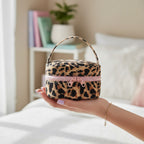 Leopard Print Cosmetic Bag With Pink Bow