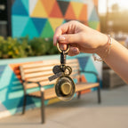 Vintage Brass Oval Charm Keyring With Black Leather Wrap