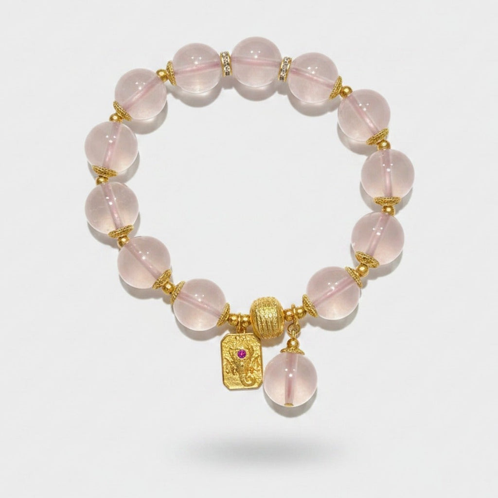 Rose Quartz Beaded Charm Bracelet Gold – jewelry (view 1)