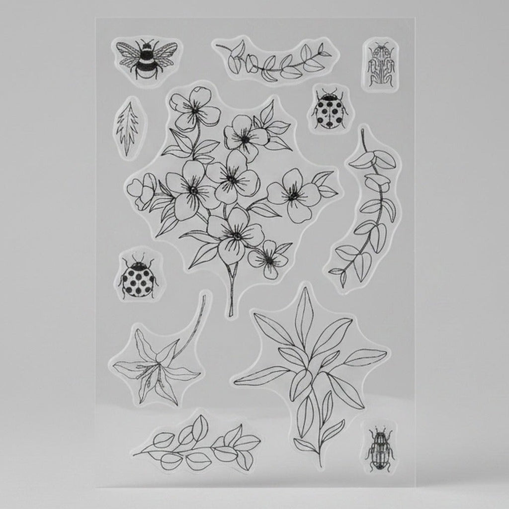 Botanical Flowers and Insects Clear Sticker Sheet – stationery (view 1)