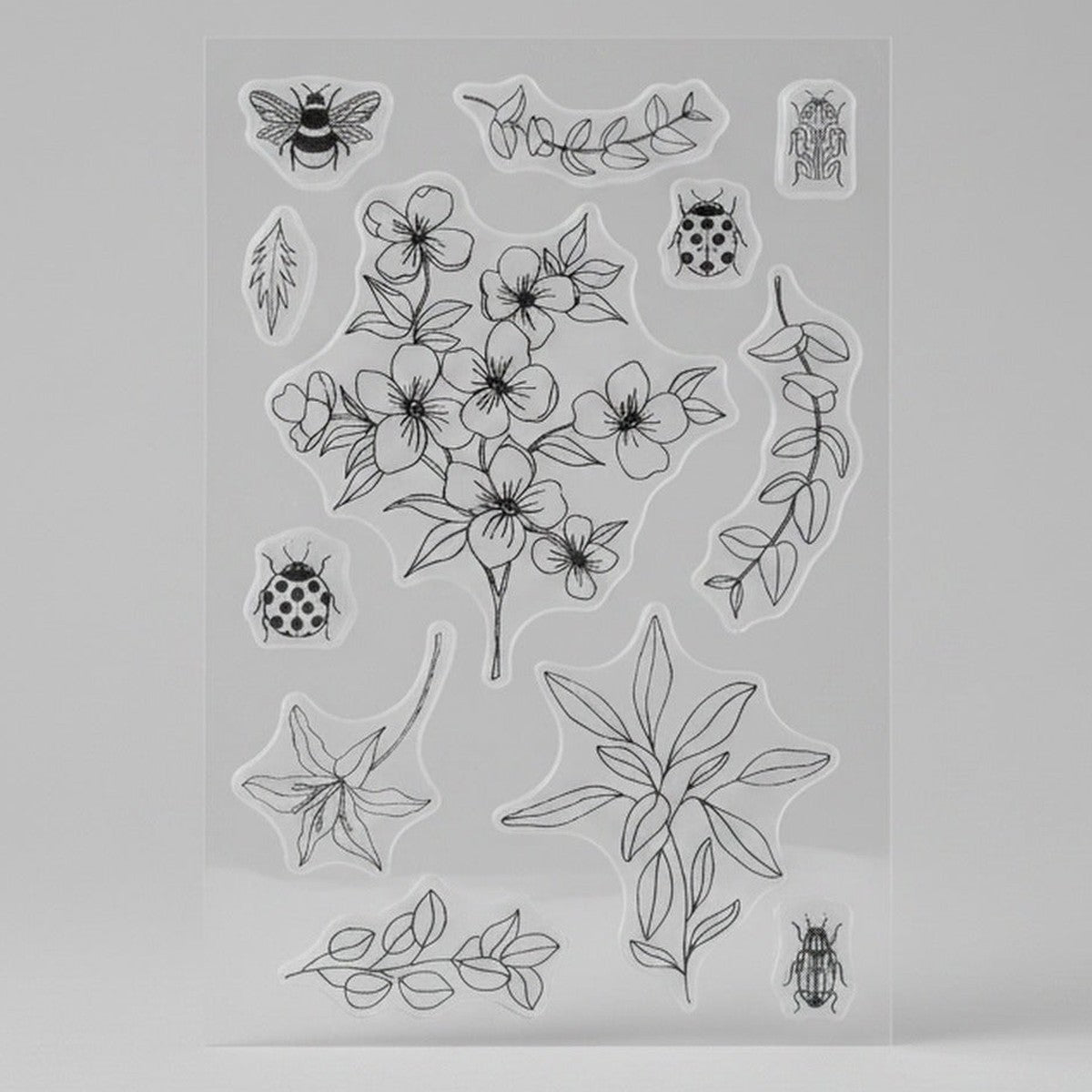 Botanical Flowers and Insects Clear Sticker Sheet – stationery (view 1)