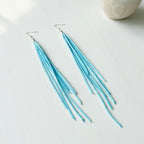Fringe Tassel Dangle Earrings - Sky Blue