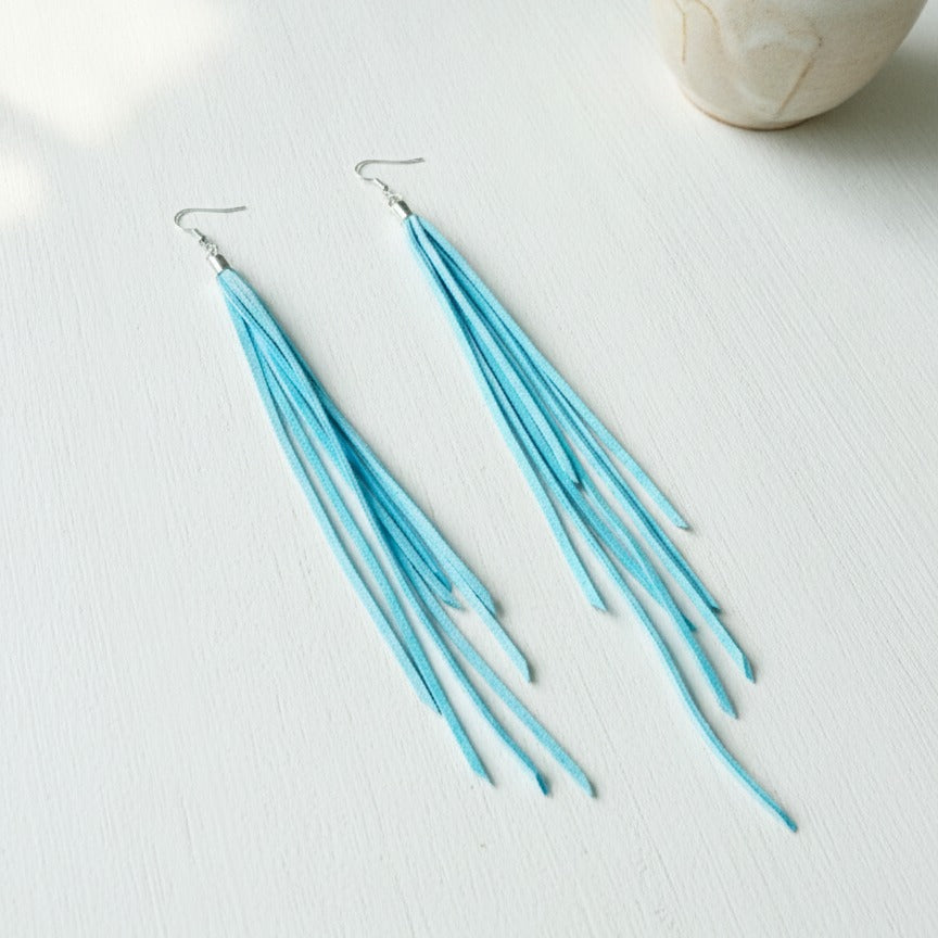 Fringe Tassel Dangle Earrings - Sky Blue