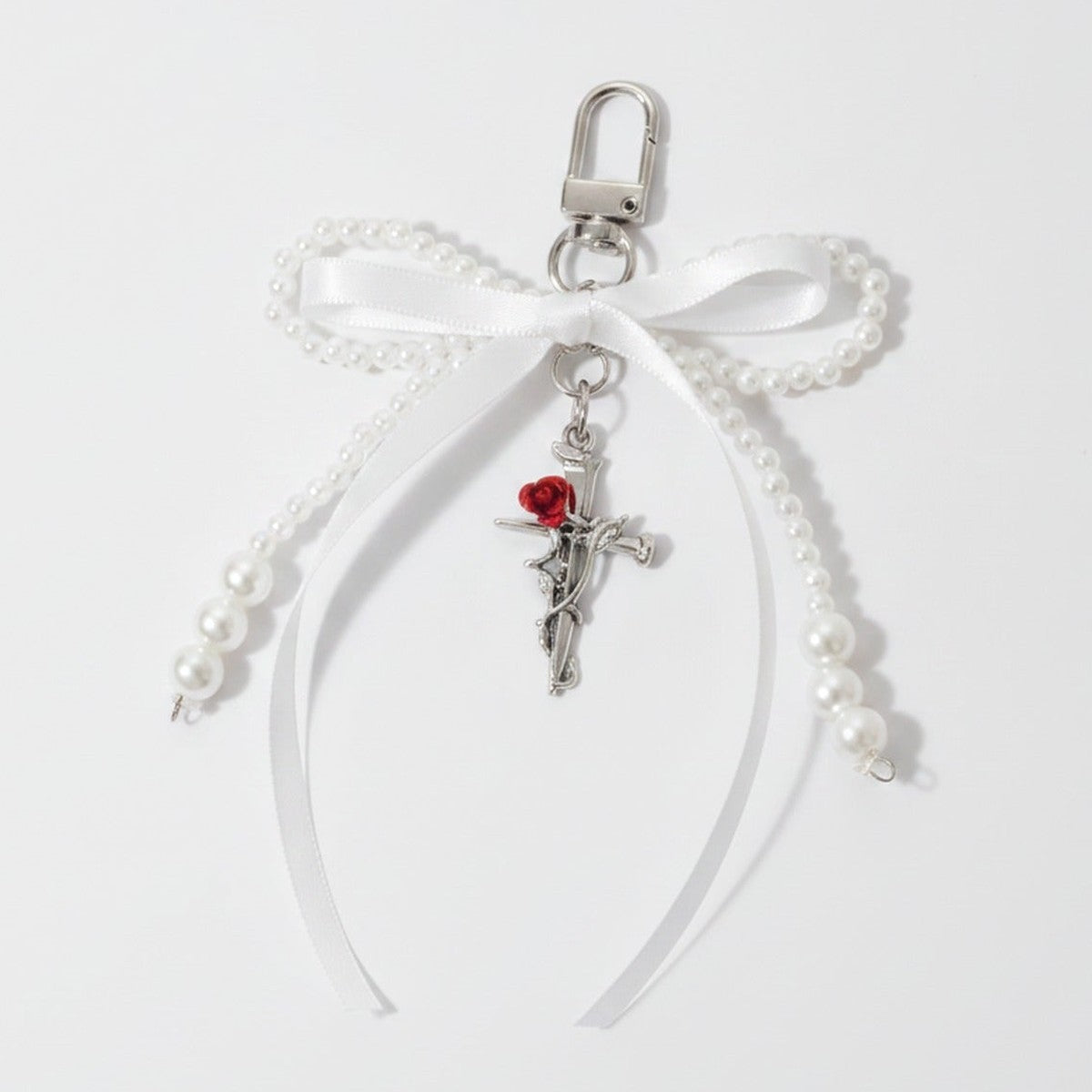 Pearl Bow Cross Keychain Charm - White 1-Pack – novelty & toys (view 1)