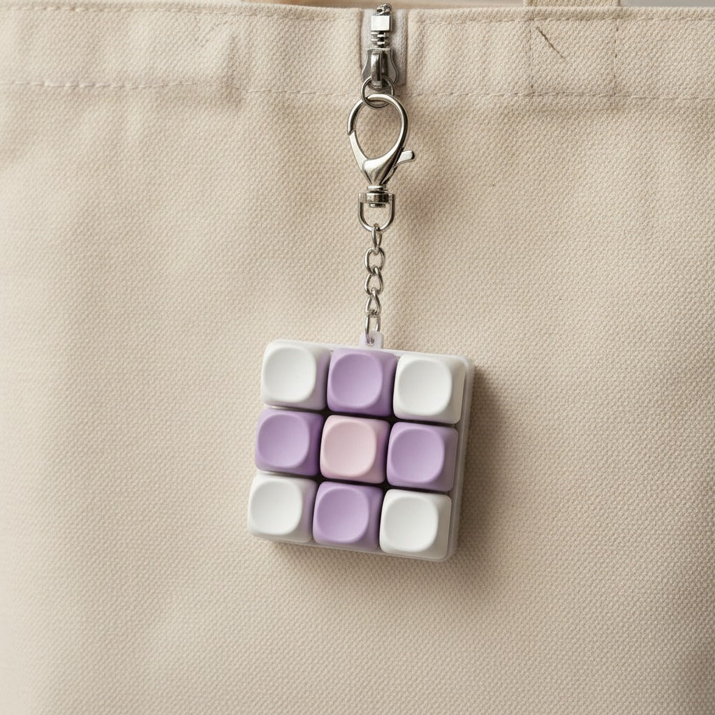 Mini Keyboard Key Keychain - White & Purple