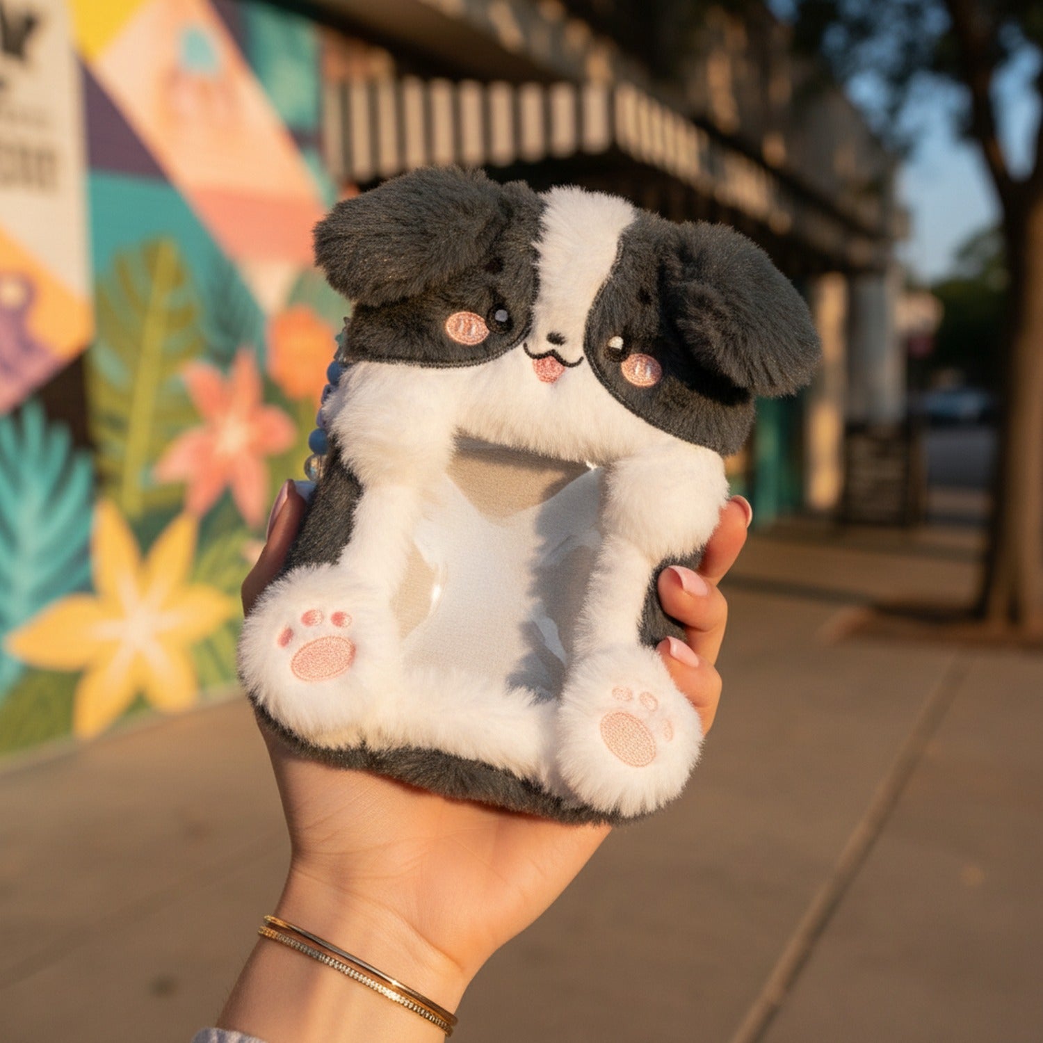 Black And White Puppy Phone Charm Strap