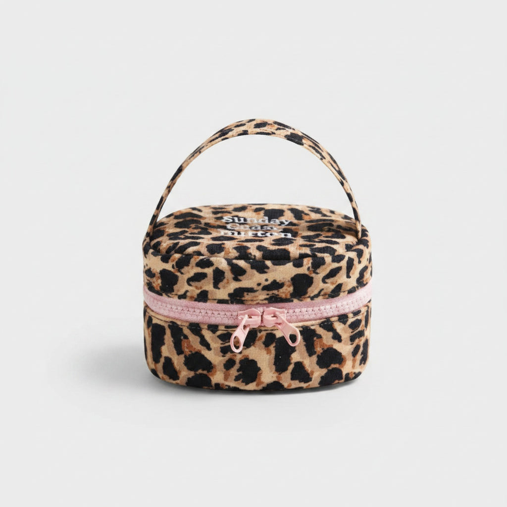 Leopard Print Cosmetic Bag With Pink Bow