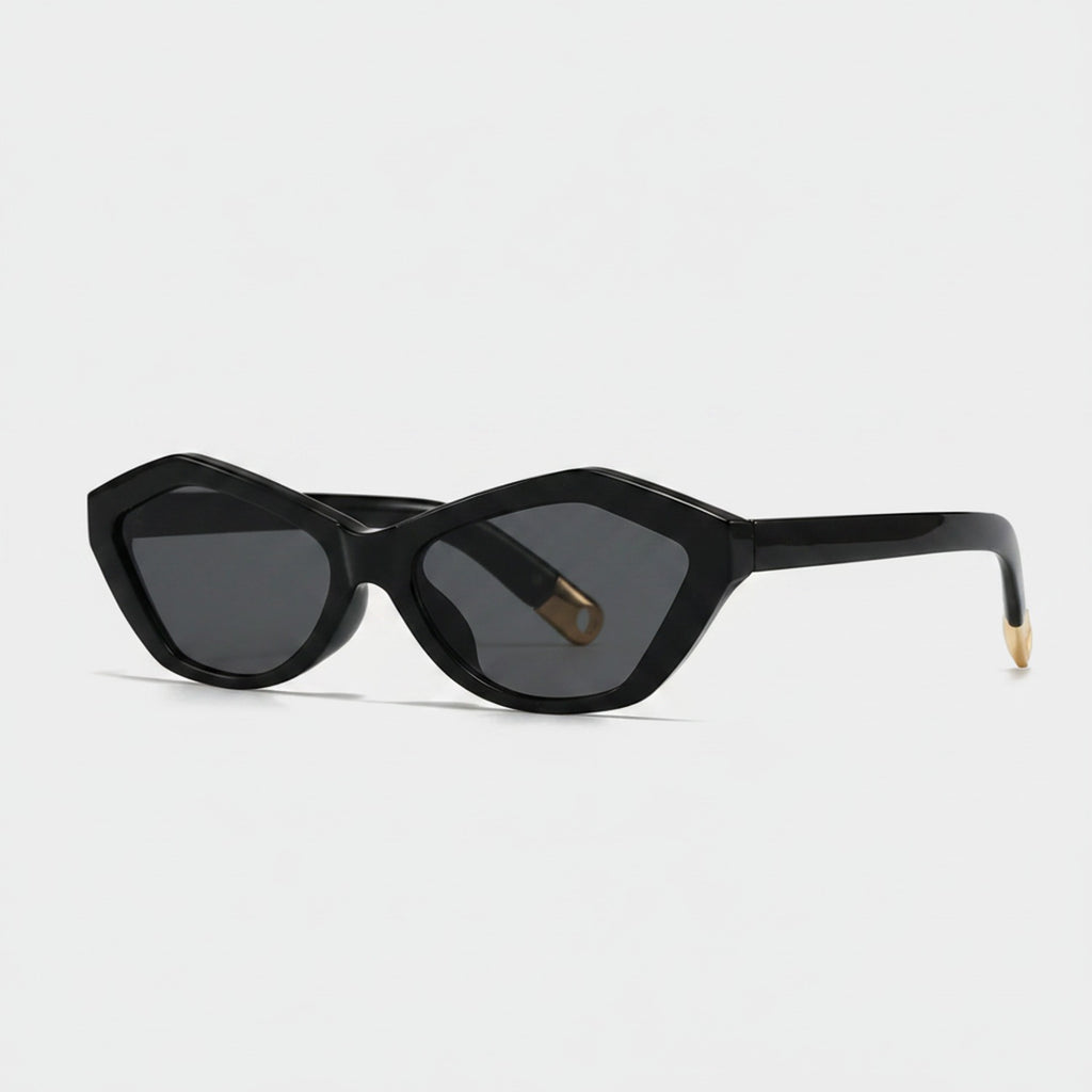Black Cat Eye Sunglasses With Gold Accents