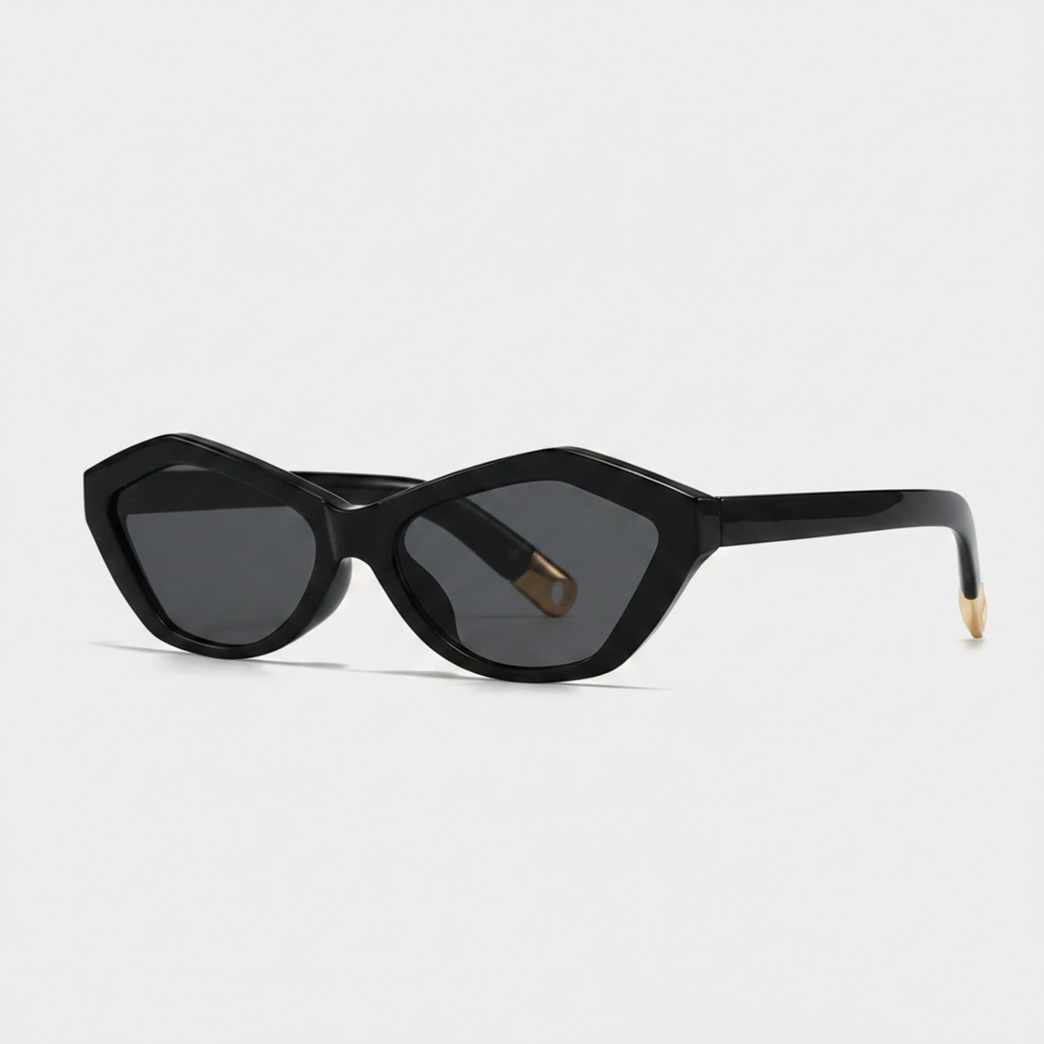 Black Cat Eye Sunglasses With Gold Accents