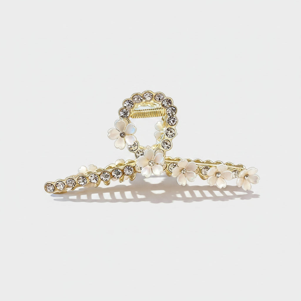 Flower Rhinestone Gold Hair Claw Clip