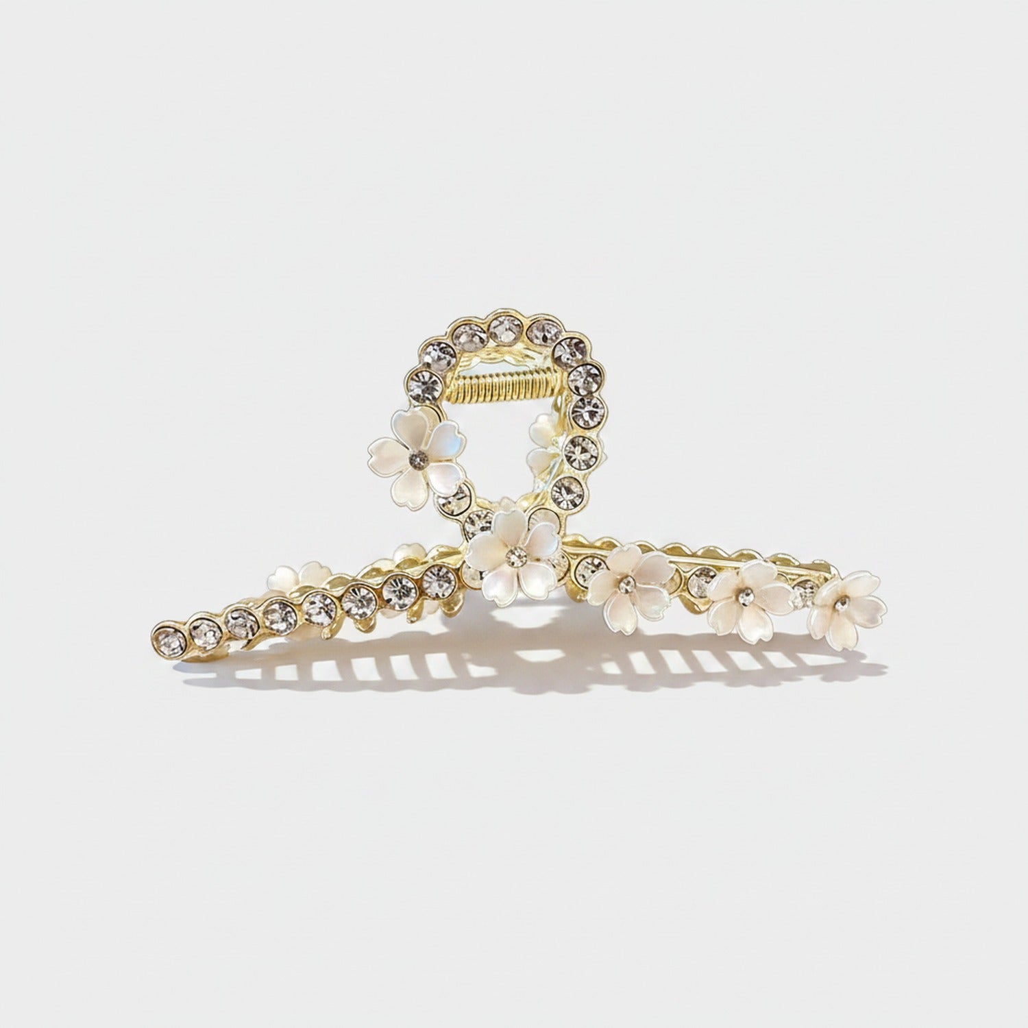 Flower Rhinestone Gold Hair Claw Clip