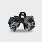 Plaid Bow Hair Claw Clip Blue Brown