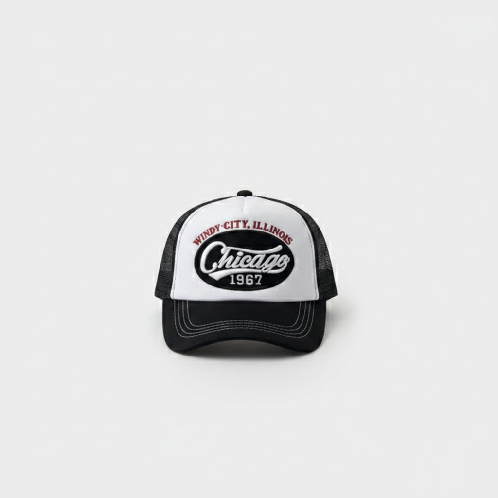Chicago Windy City Trucker Cap Black White