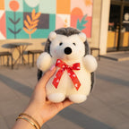 Adorable Gray and White Hedgehog Plush with Red Ribbon Bow