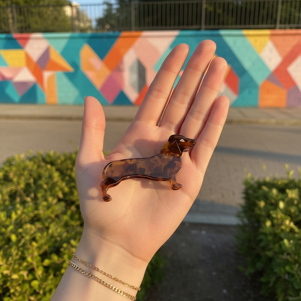 Amber Tortoiseshell Dachshund Hair Claw Clip