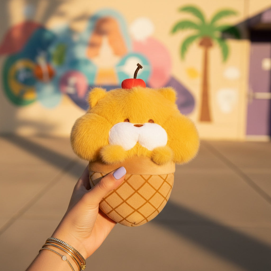 Yellow Fluffy Cat Ice Cream Cone Plush