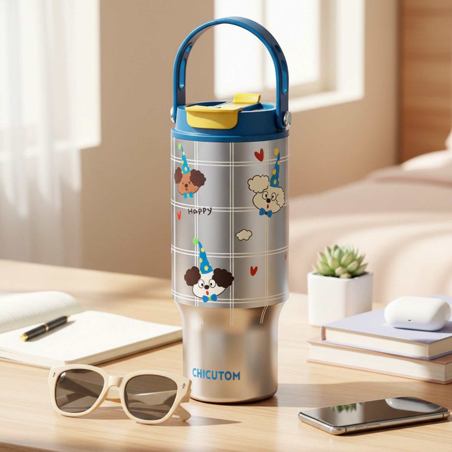 Stainless Steel Insulated Tumbler with Happy Character Design