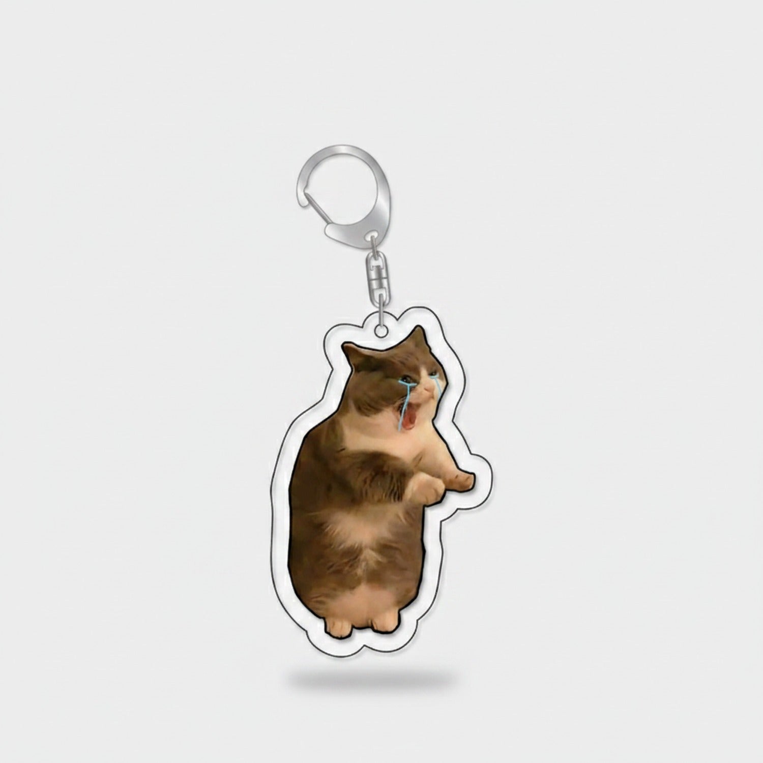 Sad Cat Acrylic Keyring Charm with Teardrop